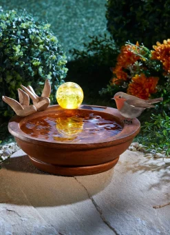 Gartendekoration|Gartenbeleuchtung>Vogeltränke mit Solarkugel BRAUN