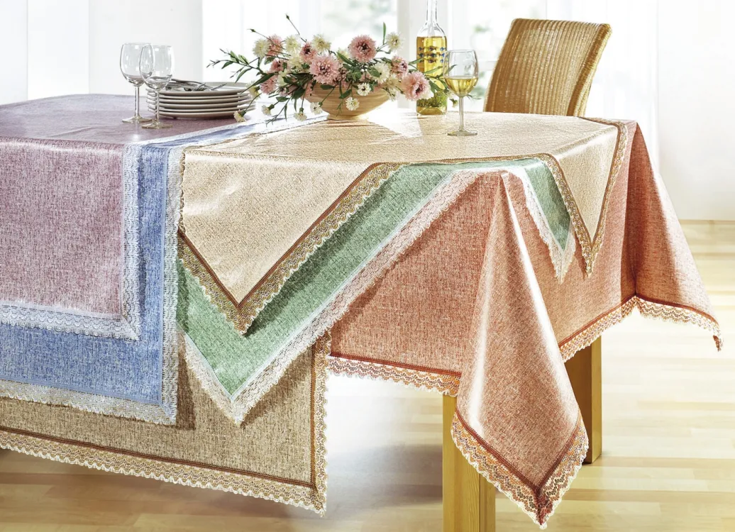 Heimtextilien>Wachstuch-Tischdecken mit Häkelborte