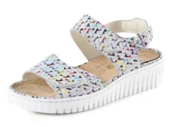 WALDLÄUFER Schuhe|Damenschuhe>Waldläufer Sandale aus effektvoll bedrucktem Nubukleder ECRU-BUNT