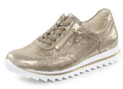 WALDLÄUFER Schuhe|Damenschuhe>Waldläufer Schnür-Sneaker aus effektvoll geprägtem Nubukleder ANTIKGOLD