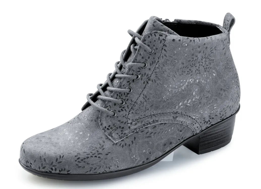 WALDLÄUFER Schuhe|Damenschuhe>Waldläufer Schnür-Stiefelette mit floraler Prägung