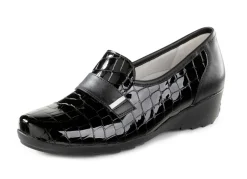 WALDLÄUFER Damenschuhe|Schuhe>Waldläufer Slipper aus krokogeprägtem Lackleder und Nappaleder SCHWARZ