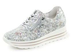 WALDLÄUFER Damenschuhe|Schuhe>Waldläufer Sneaker aus floral bedrucktem Nubukleder EISBLAU-BUNT