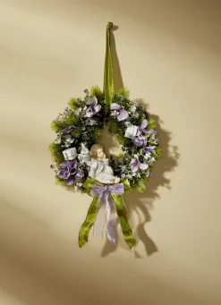 Gestecke & Kränze>Wandkranz mit Engel GRÜN-FLIEDER