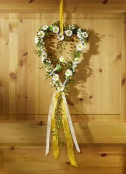 Dekoration>Weidenherz mit Blättern und Margeriten GRÜN-WEISS