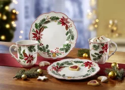 Porzellan>Weihnachtliches Service aus Fine Bone China-Porzellan WEISS-GRÜN-ROT