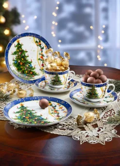 Porzellan|Weihnachtsleckereien>Weihnachtsgedeck-Set mit Pralinenkugeln BLAU