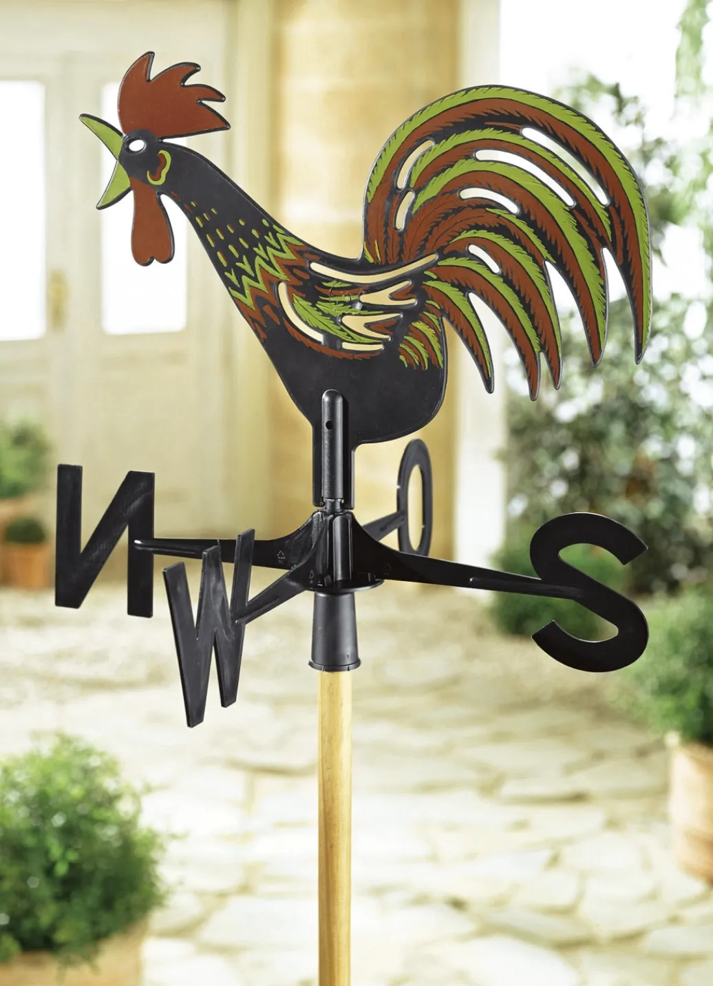 Gartendekoration>Wetterhahn aus zweifarbig bemaltem Kunststoff BUNT