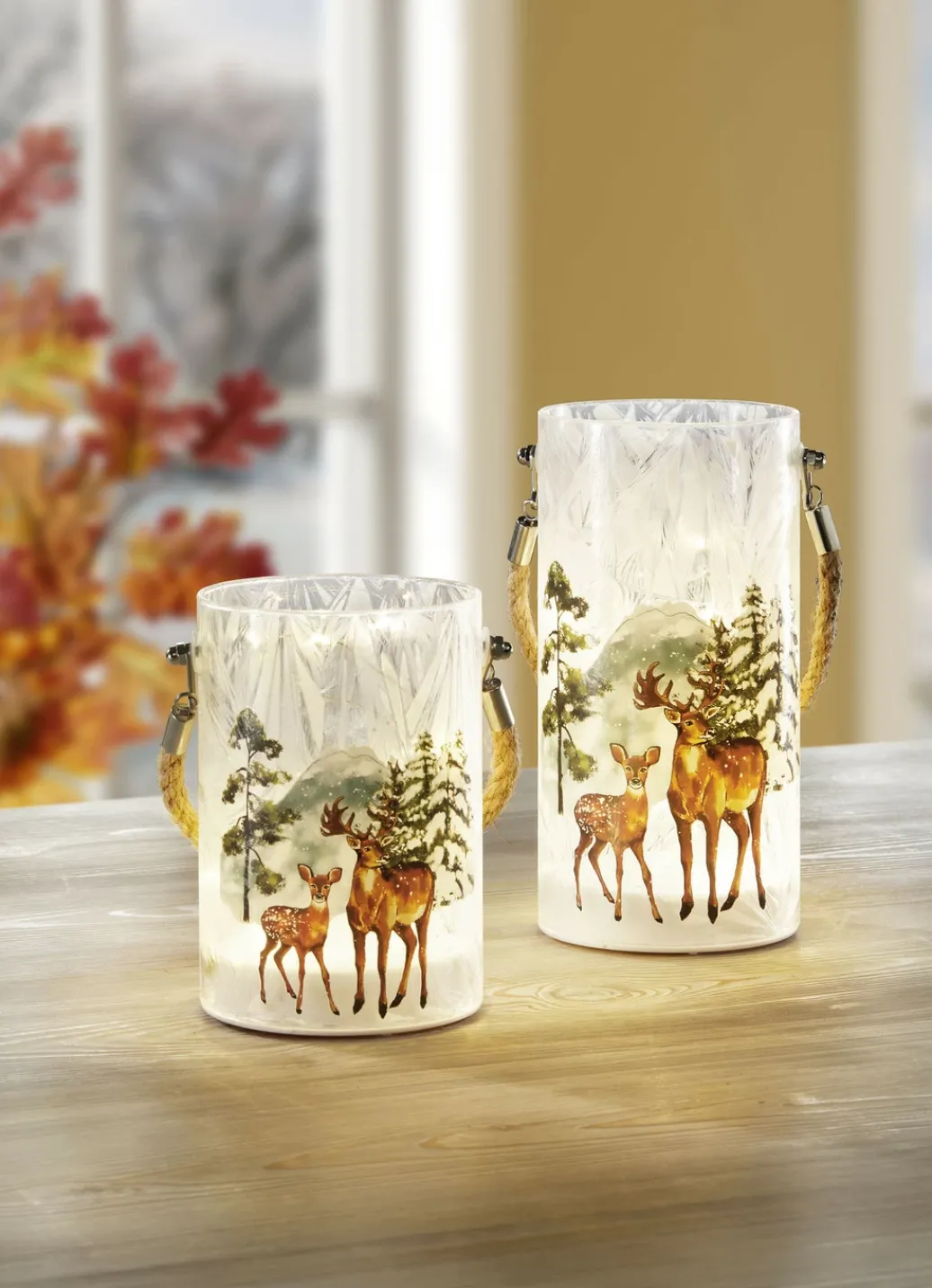 Weihnachtliche Dekorationen|Dekoration>Windlicht, 2er-Set WEISS-BRAUN