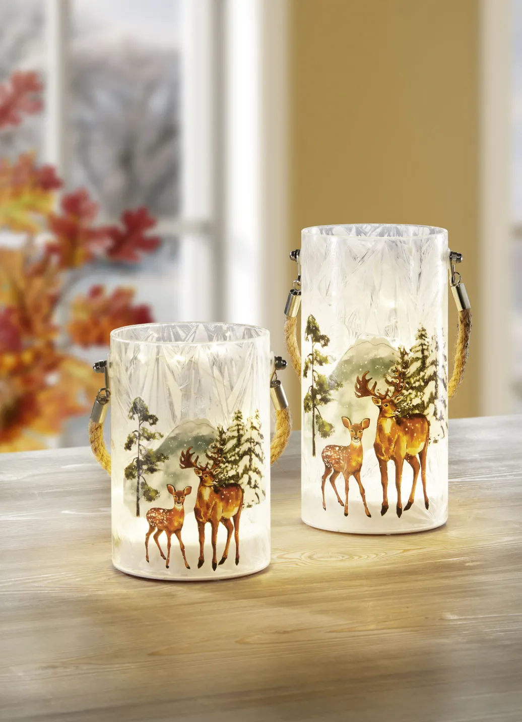 Weihnachtliche Dekorationen|Dekoration>Windlicht, 2er-Set WEISS-BRAUN