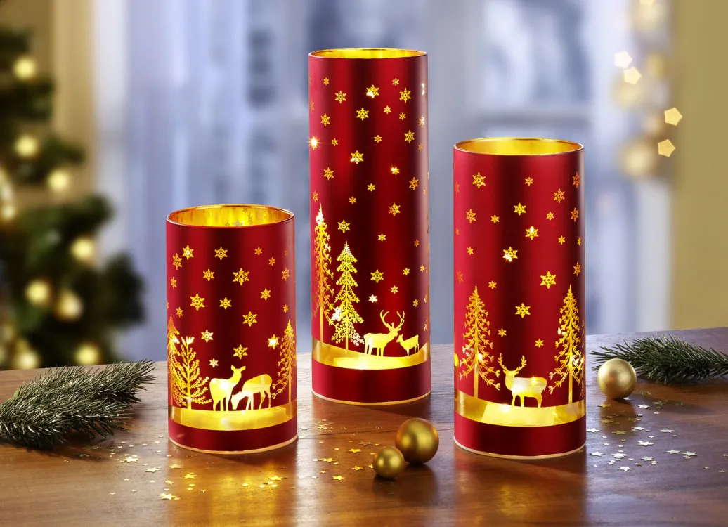 Weihnachtliche Dekorationen>Windlicht 3er-Set aus Glas