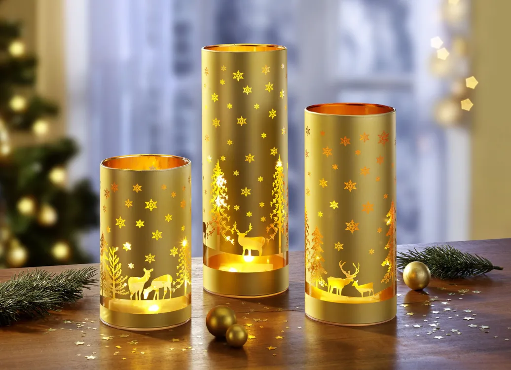 Weihnachtliche Dekorationen>Windlicht 3er-Set aus Glas