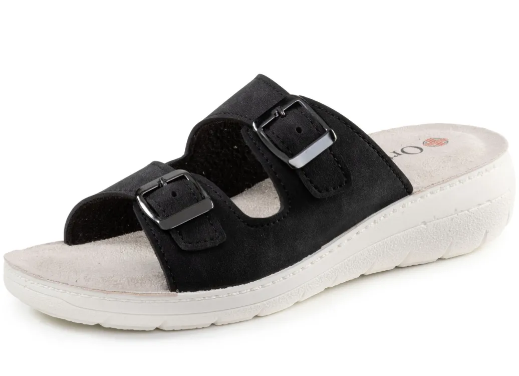 Schuhe|Damenschuhe>Zweierpack Pantoletten aus Nubuk- und Nappasynthetik 1X SCHWARZ, 1X WEISS