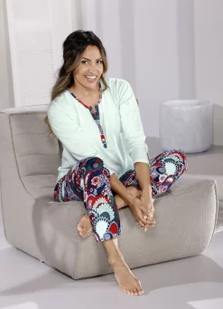 COMTESSA Damenwäsche|Nachtwäsche>Zweierpack Schlafanzüge aus Baumwolle, lang- und kurzarm MINT-MARINE-ROT-BUNT